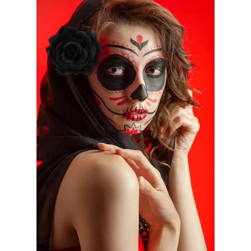 Atoden Black Rose Hair Clip - Flower Rose Clips & Floral Hair Pins for Women & Girls - Mexican Decorative Headpieces for Halloween & Cosplay - Image 3